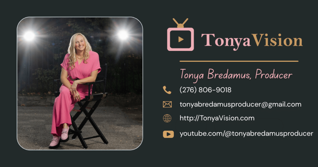 TonyaVision — Tonya Bredamus, Producer TonyaVision contact card with a photo of producer Tonya Bredamus and her contact information